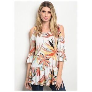 Red White Cold Shoulder Floral Top